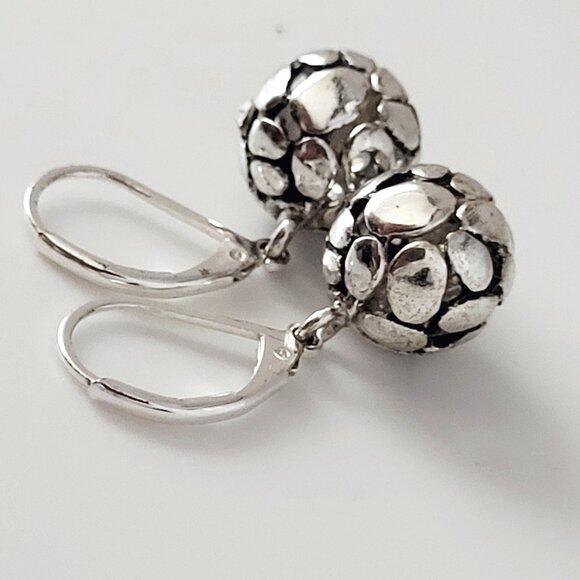 Silver Tone Ball Drop Earrings 11mm Diameter - Picture 3 of 4